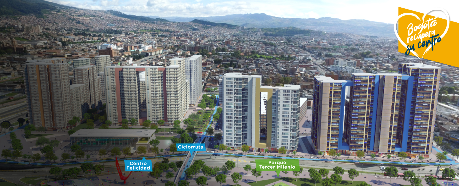 Imagen generada por computador del proyecto de vivienda en el barrio San Bernardo