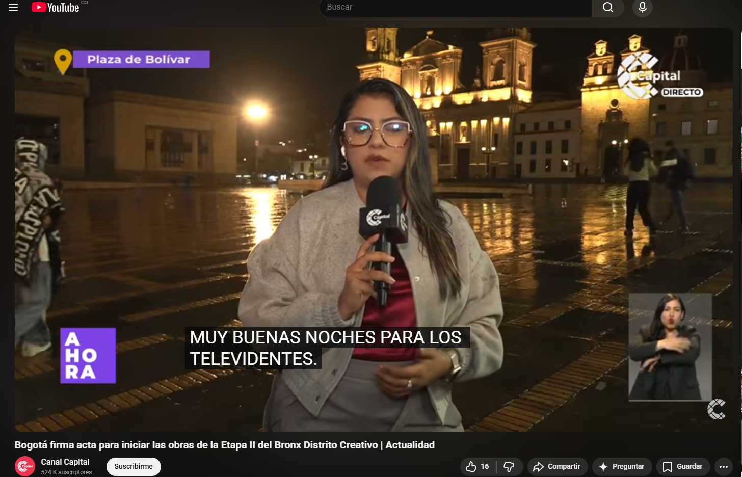 Captura de pantalla desde youtube, periodista en el centro de bogotá