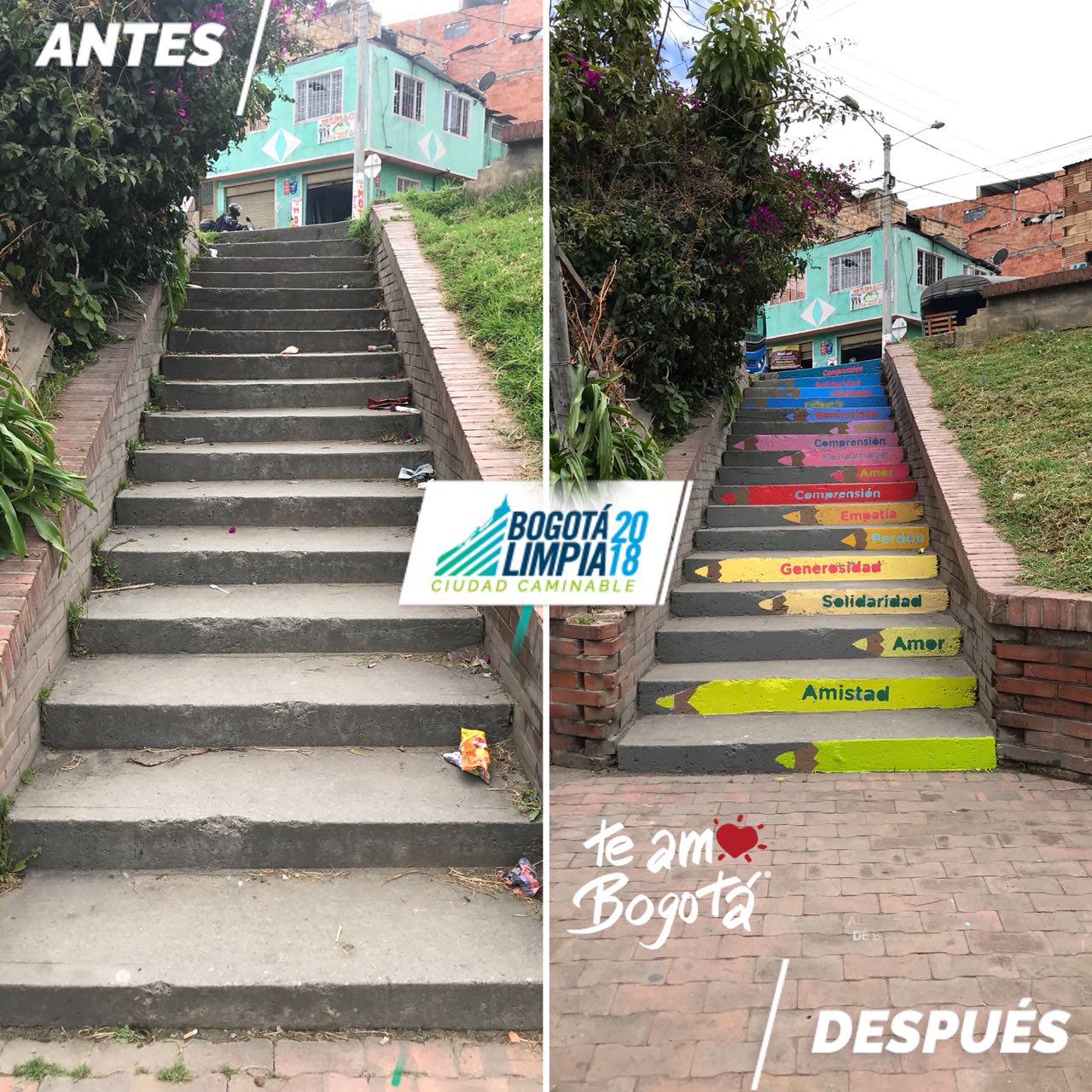 Antes y después de unas escaleras pintadas