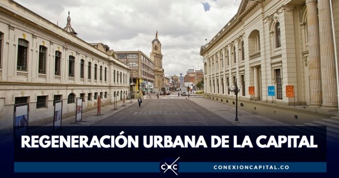 Edificios patrimoniales de Bogotá con el mensaje: Regeneración Urbana de la Capital